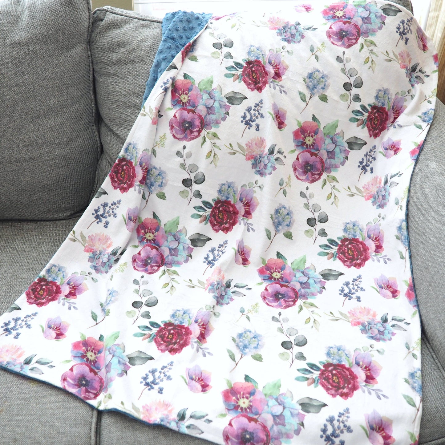 Blue Floral- Baby & Toddler Minky Blanket