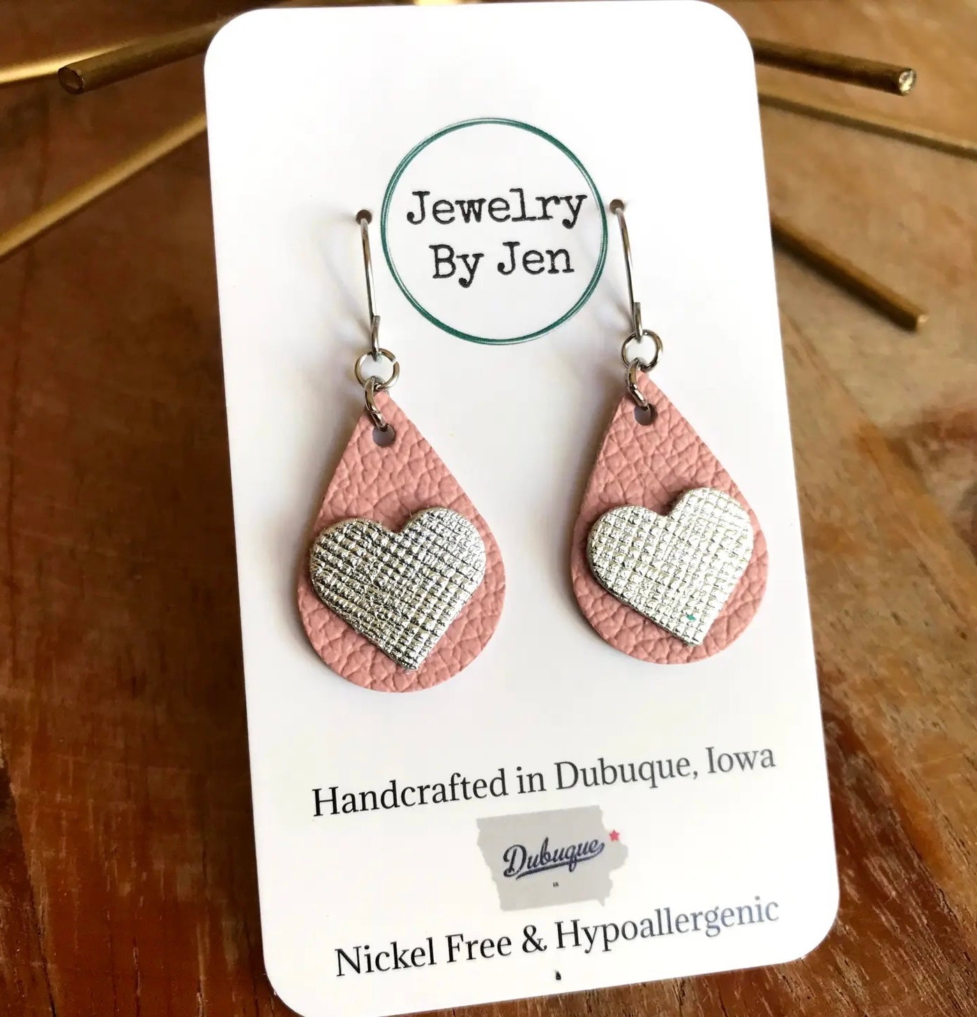 Small Teardrop: Pink W/Silver
Heart