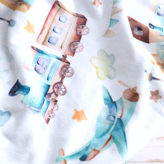 Planes & Trains- Baby & Toddler Minky Blanket