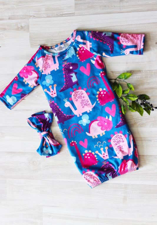 Girl Dino Baby Gown and Bow
Headband