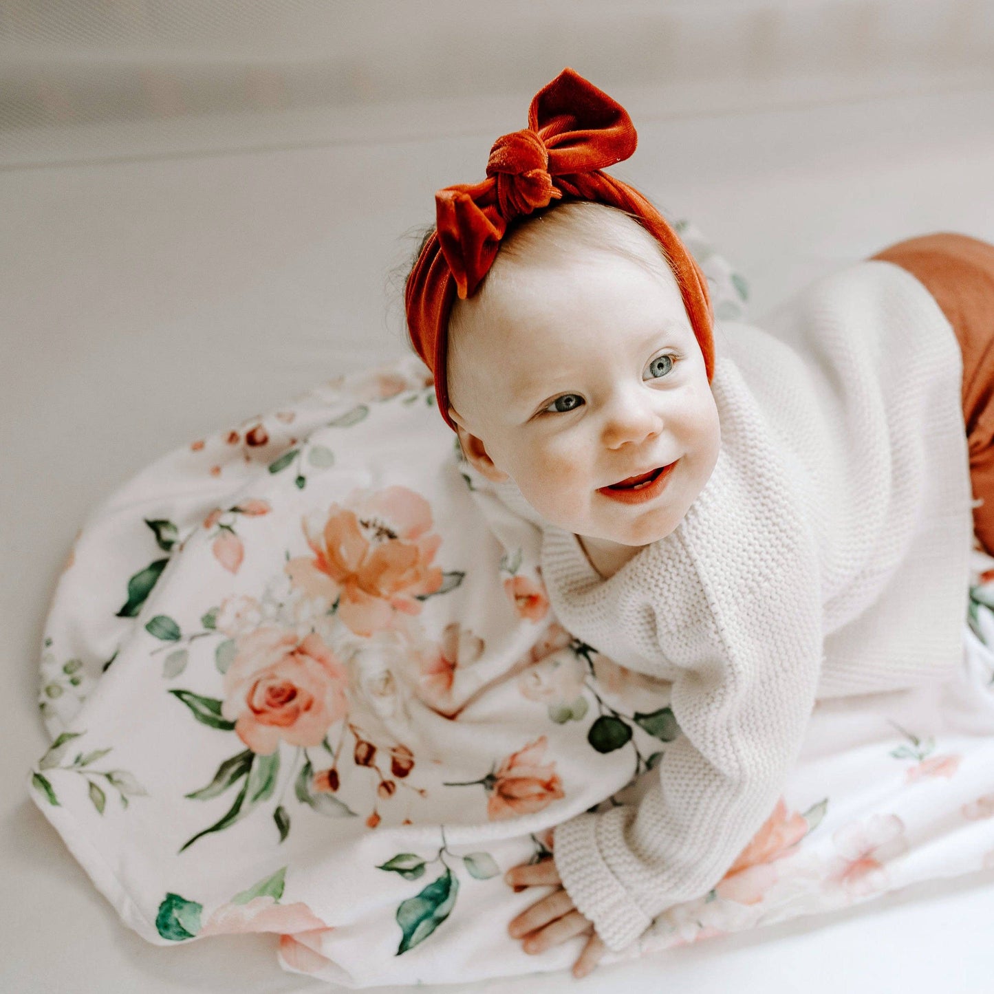 Peach Floral - Baby & Toddler Minky Blanket