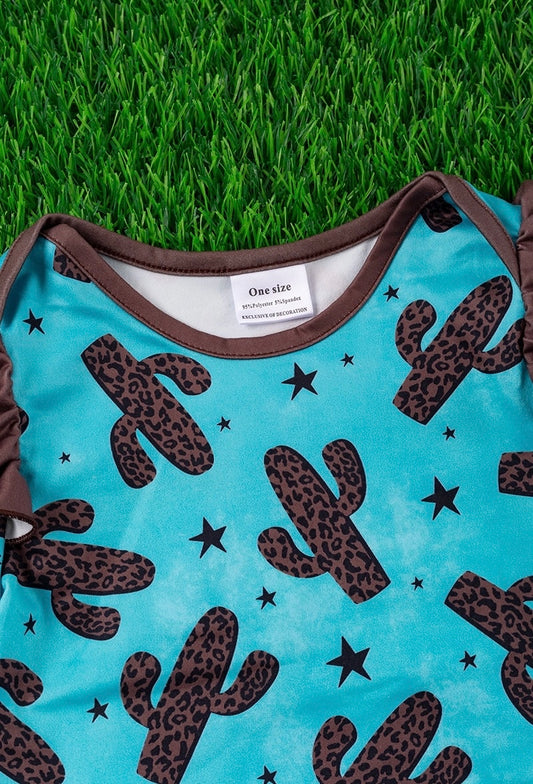 Brown Cactus Printed Baby Gown with Brown Angel Sleeves