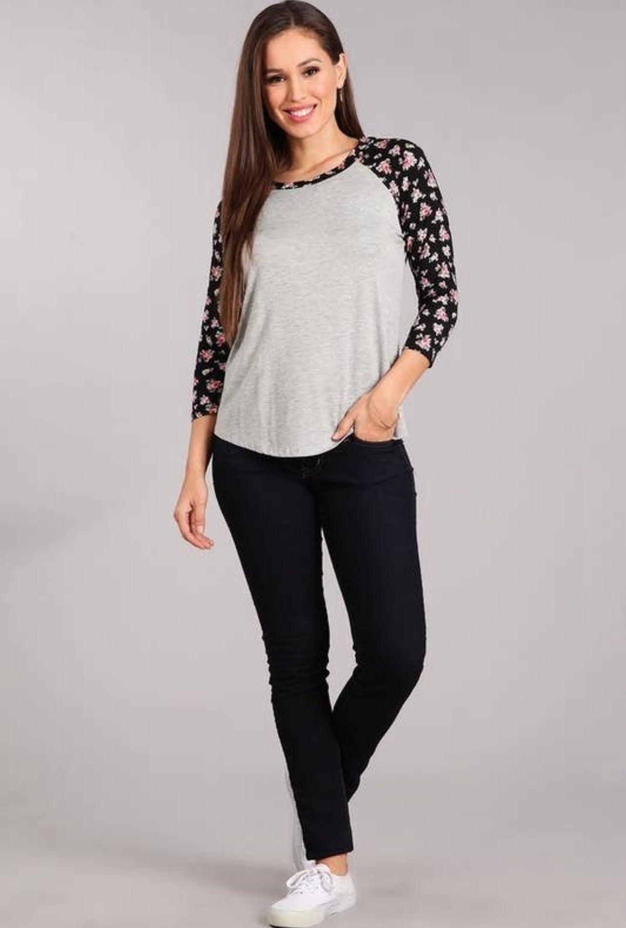 Flower print baseball shirt