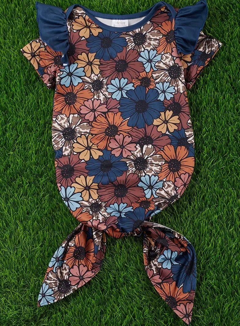 Flower print knotted gown