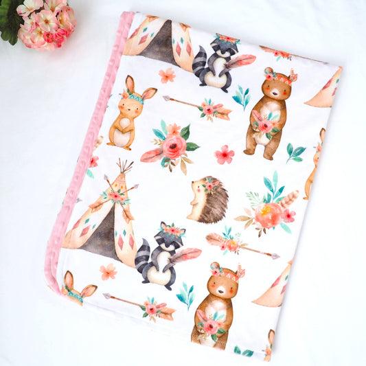 Woodland Tribe Pink -Baby & Toddler Minky Blanket