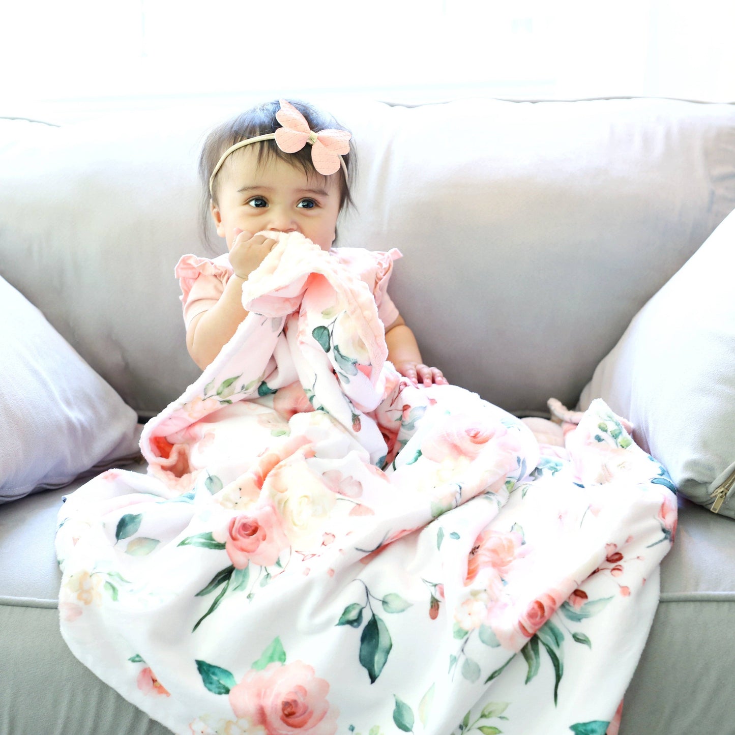 Peach Floral - Baby & Toddler Minky Blanket