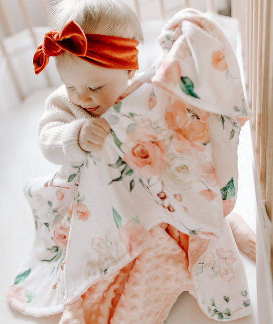 Peach Floral - Baby & Toddler Minky Blanket