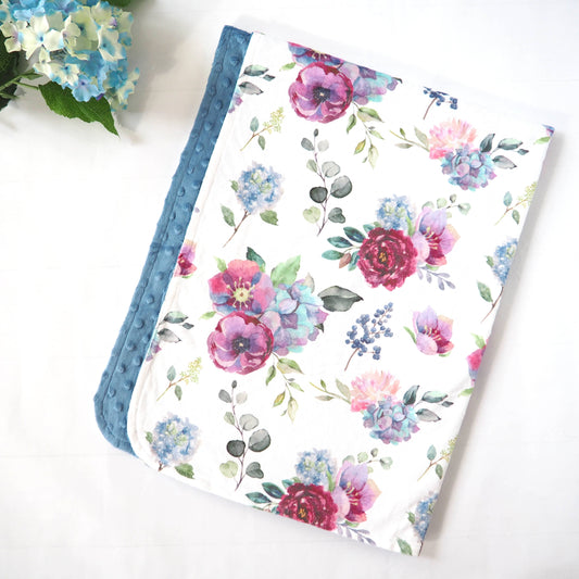 Blue Floral- Baby & Toddler Minky Blanket