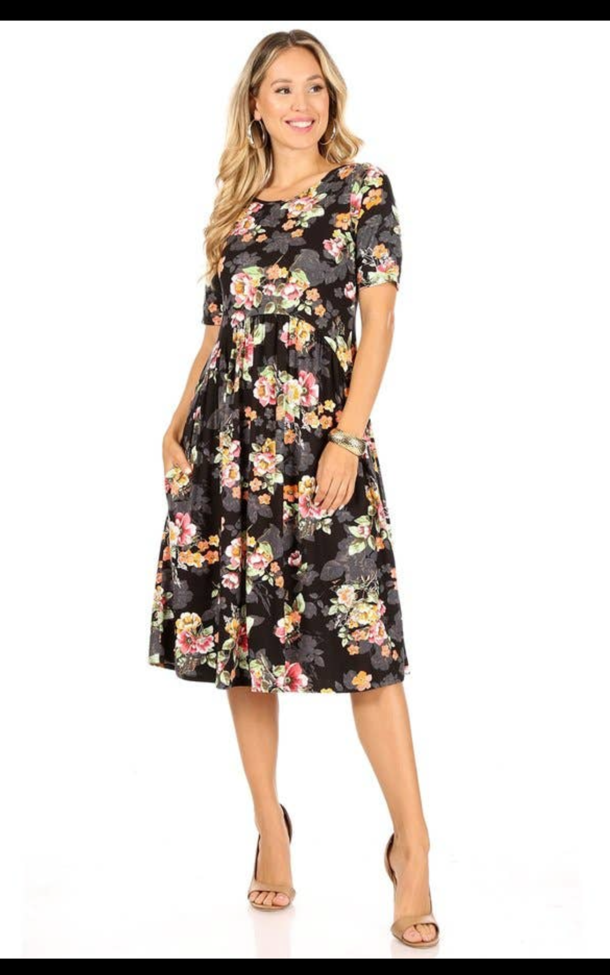Black floral midi dress