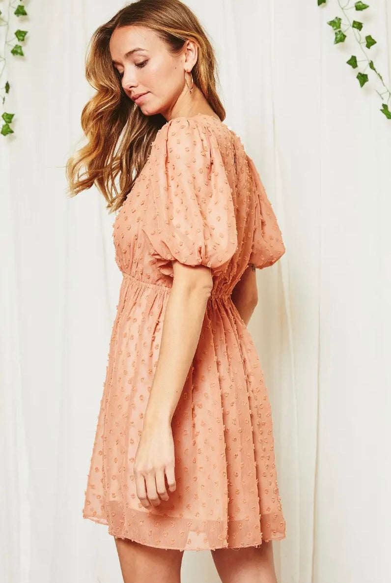 Peach Swiss dot dress