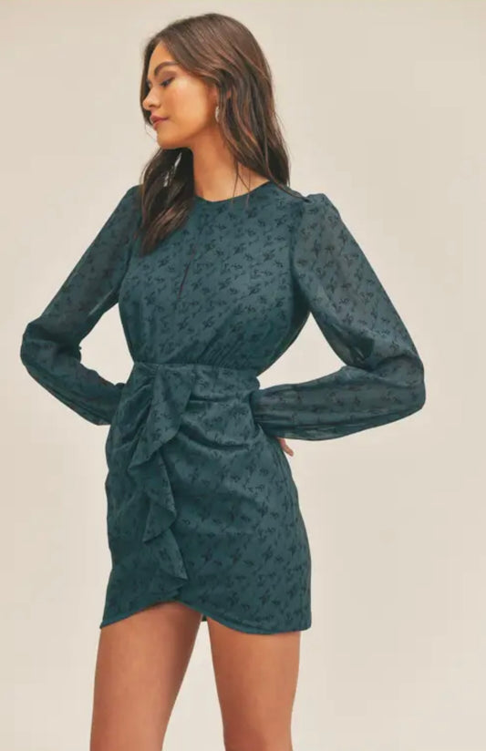 Ruffle Front Printed Dress