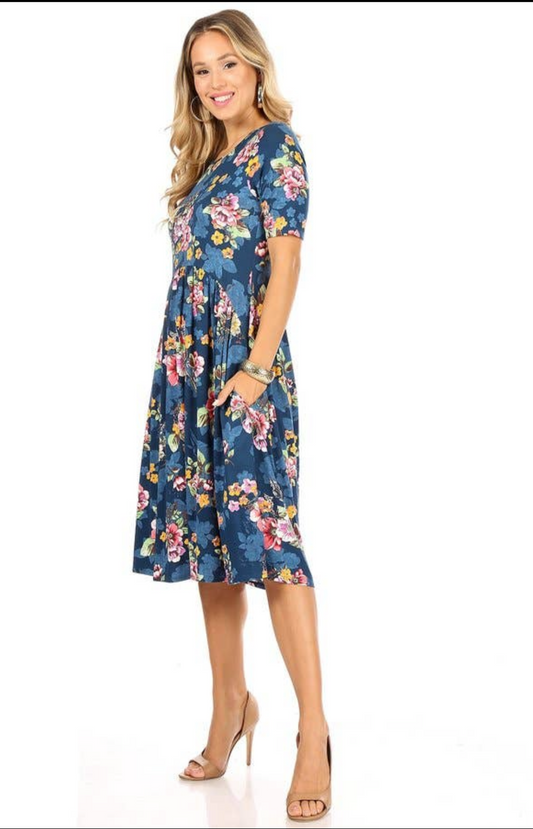 Blue floral midi dress