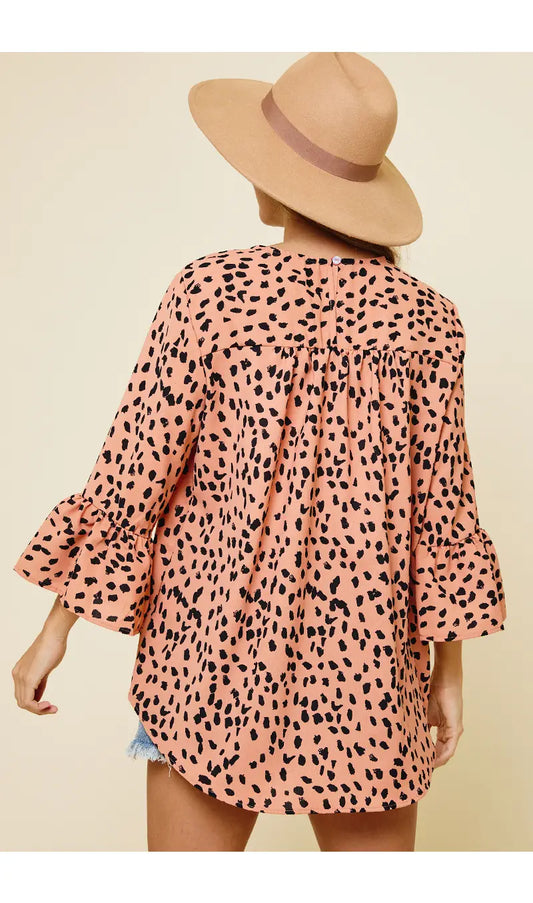 Rust colored ruffle sleeve top- Ces femme