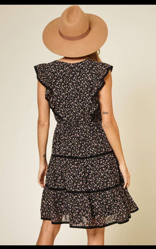 Floral ruffled drop shoulder dress