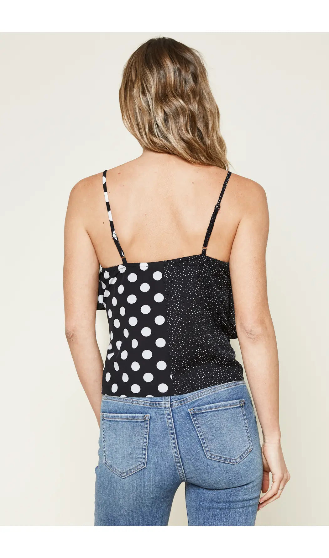 Cascadia Mixed Polka Dot Print Ruffle Cropped Length Cami