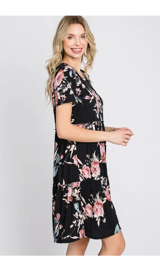 FLORAL DRESS WITH RUFFLES-Heimish