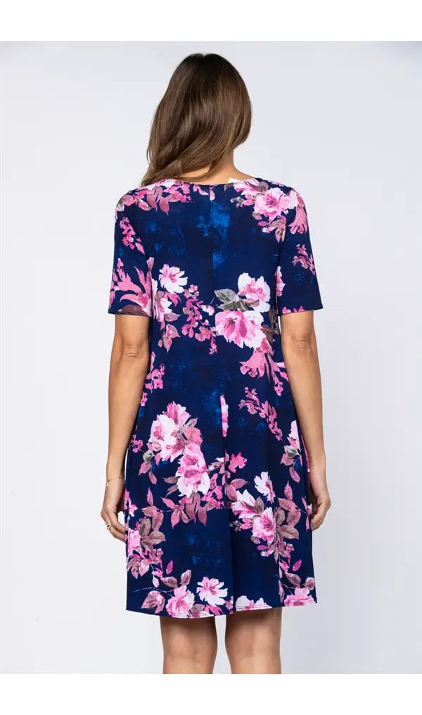 NAVY BLUE VINTAGE FLORAL PRINT MIDI DRESS