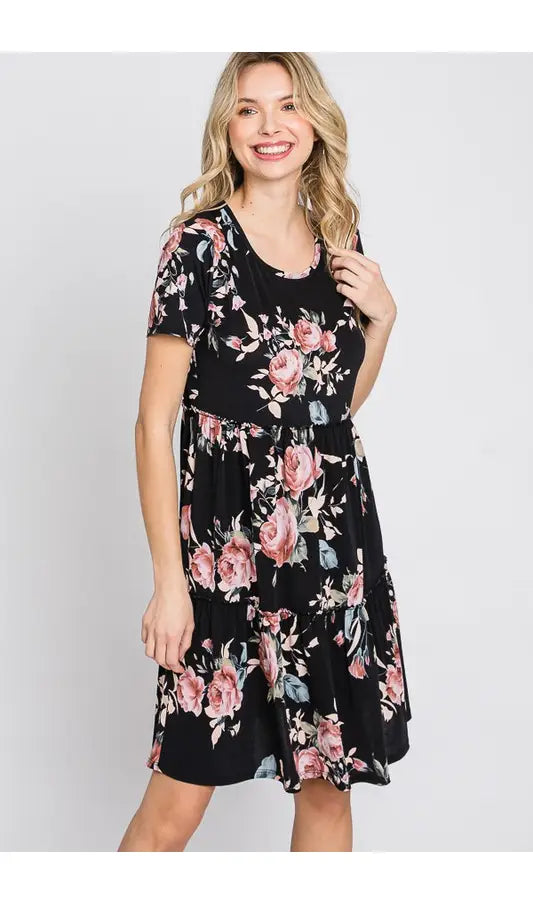 FLORAL DRESS WITH RUFFLES-Heimish