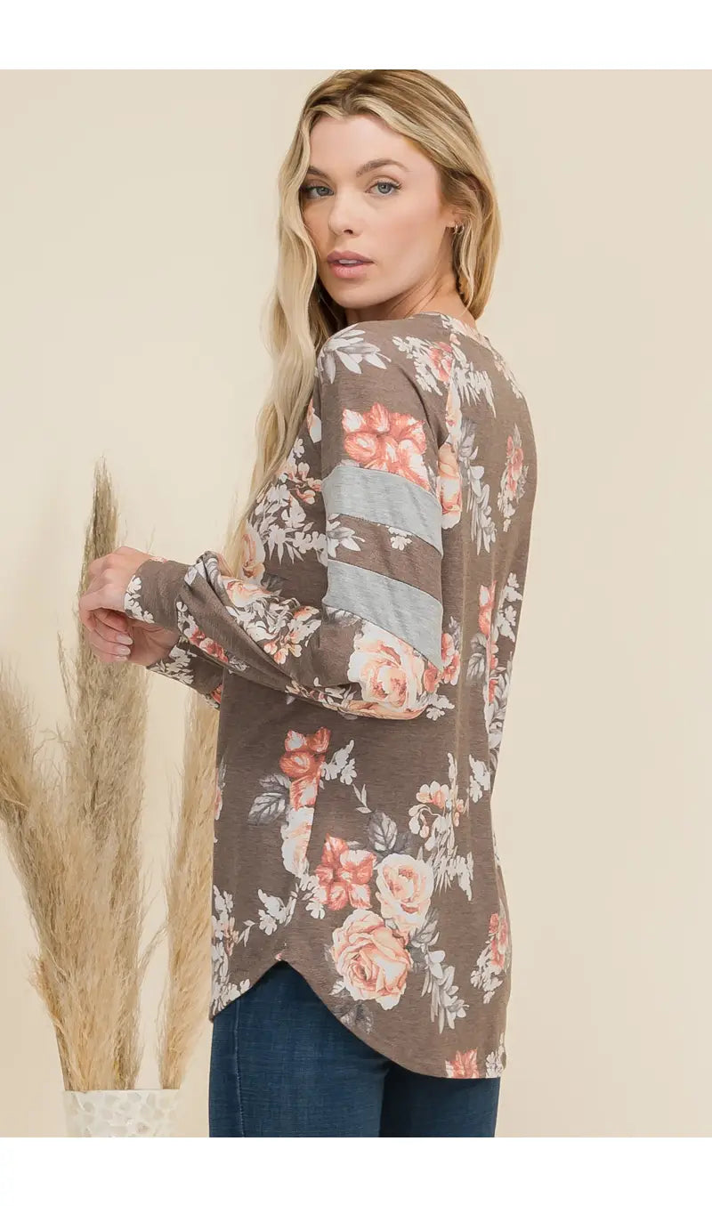 Mocha floral long sleeve-Celeste