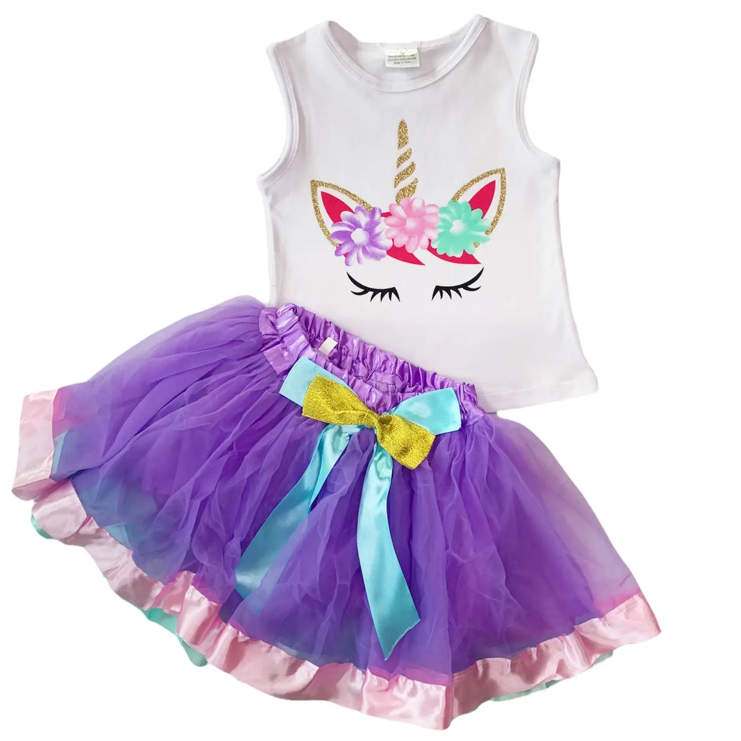 Girls Unicorn Tank Purple Tulle Ballerina Skirt set
