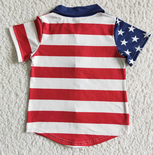 Star and stripe short sleeve boy 4th of july polo shirt