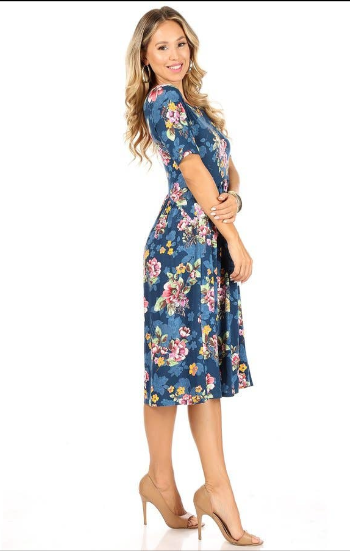 Blue floral midi dress