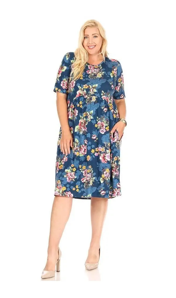 Blue floral midi dress
