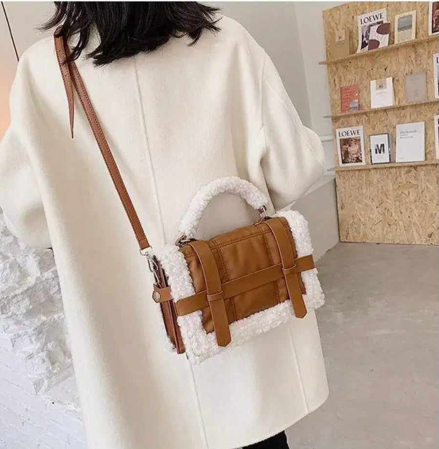 Shearling trim flap bag