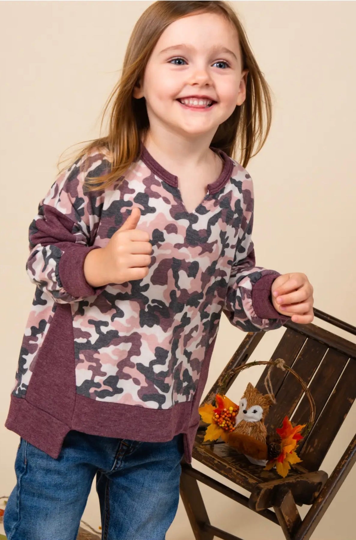 Kid’s purple camo long sleeve