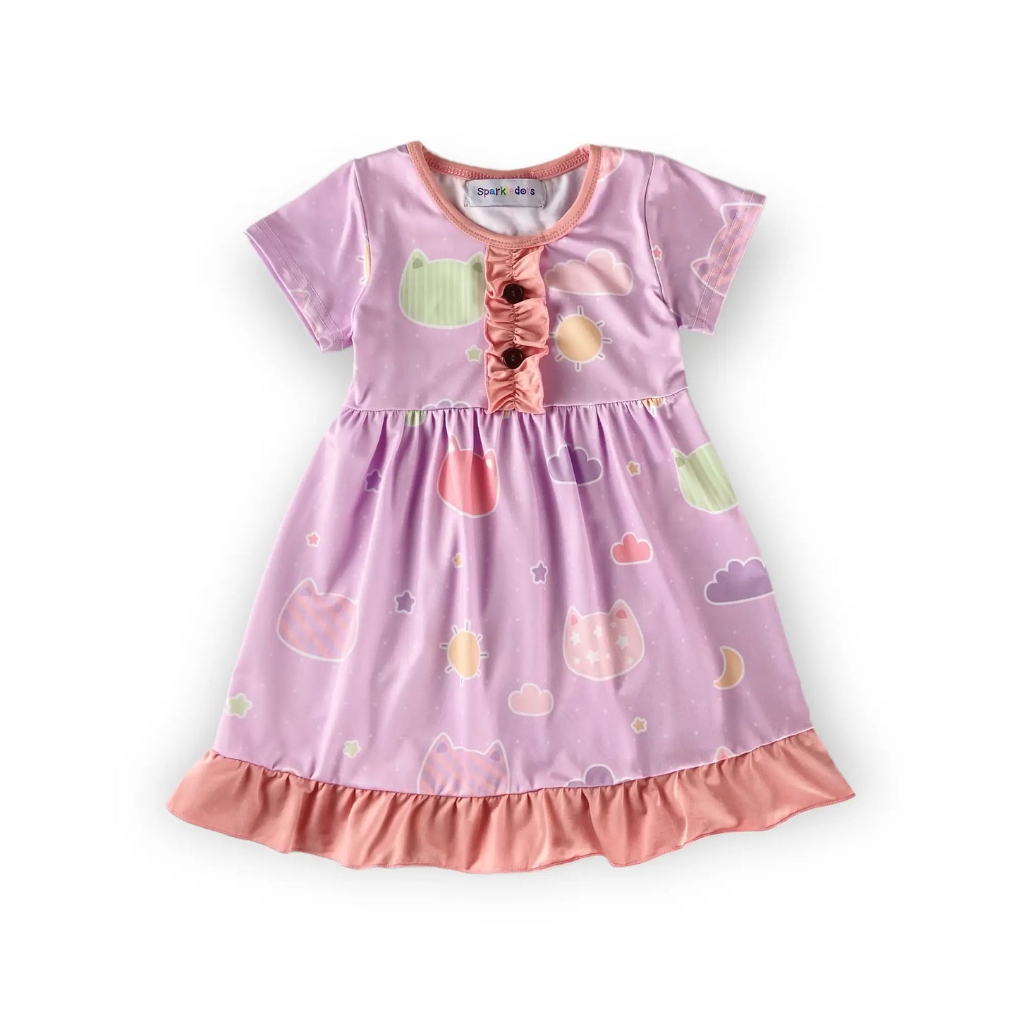 Girls Kitties in the Night Sky Ruffle Dress