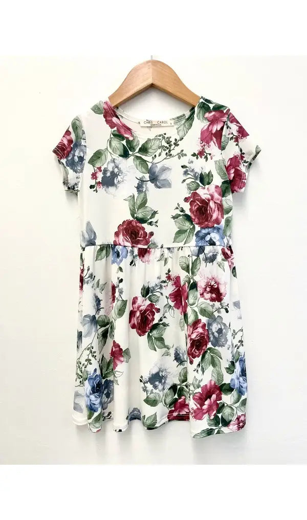 Girls ivory floral dress-Chris & Carol