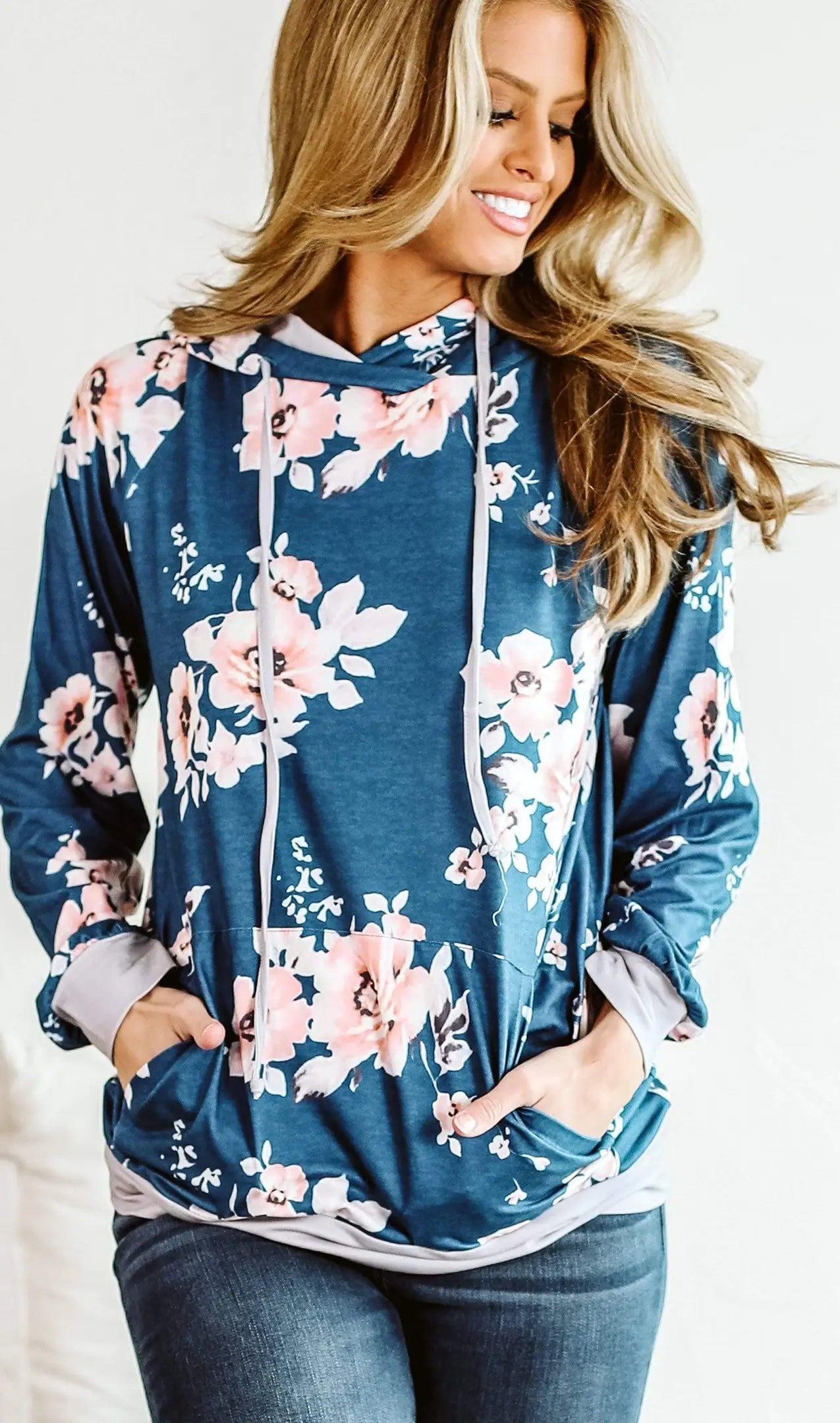 Blue floral where to start hoodie- Glitzy Girlz