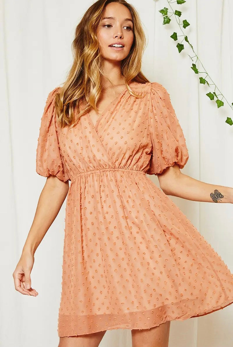 Peach Swiss dot dress