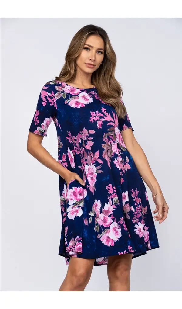 NAVY BLUE VINTAGE FLORAL PRINT MIDI DRESS