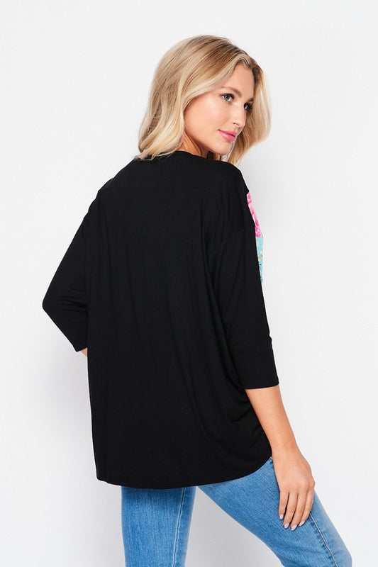 3/4 sleeve floral shirt-HoneyMe