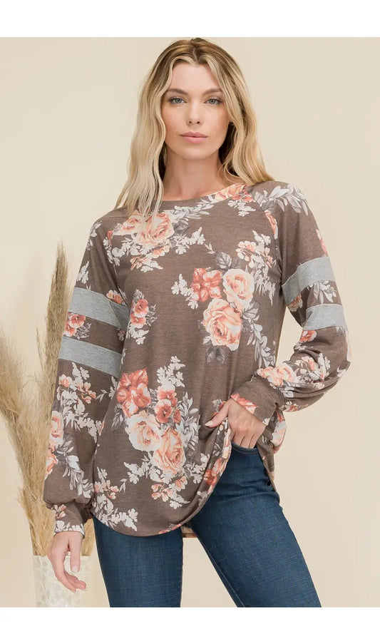 Mocha floral long sleeve-Celeste