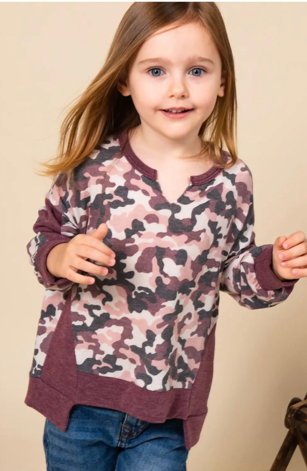 Kid’s purple camo long sleeve