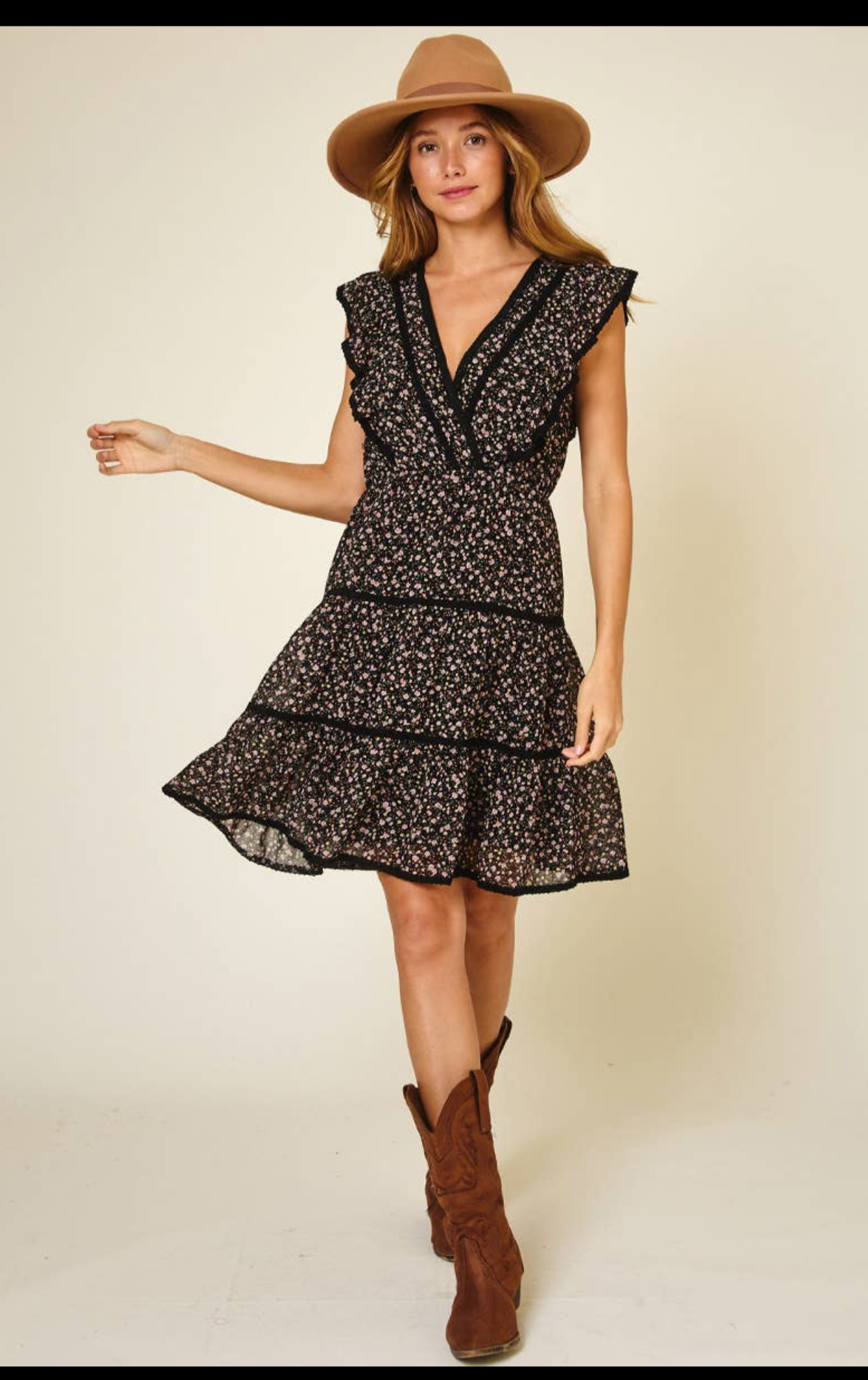 Floral ruffled drop shoulder dress