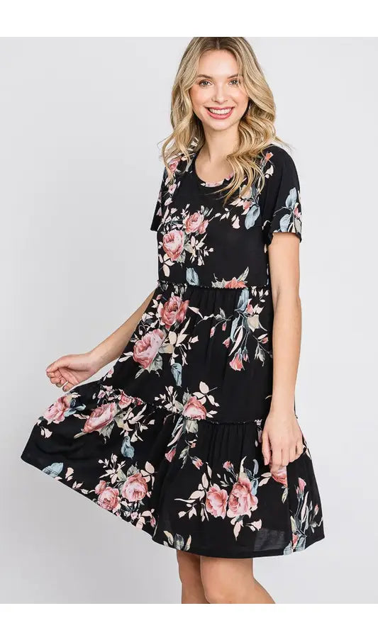 FLORAL DRESS WITH RUFFLES-Heimish