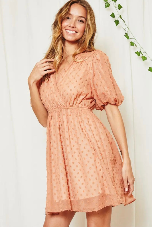 Peach Swiss dot dress