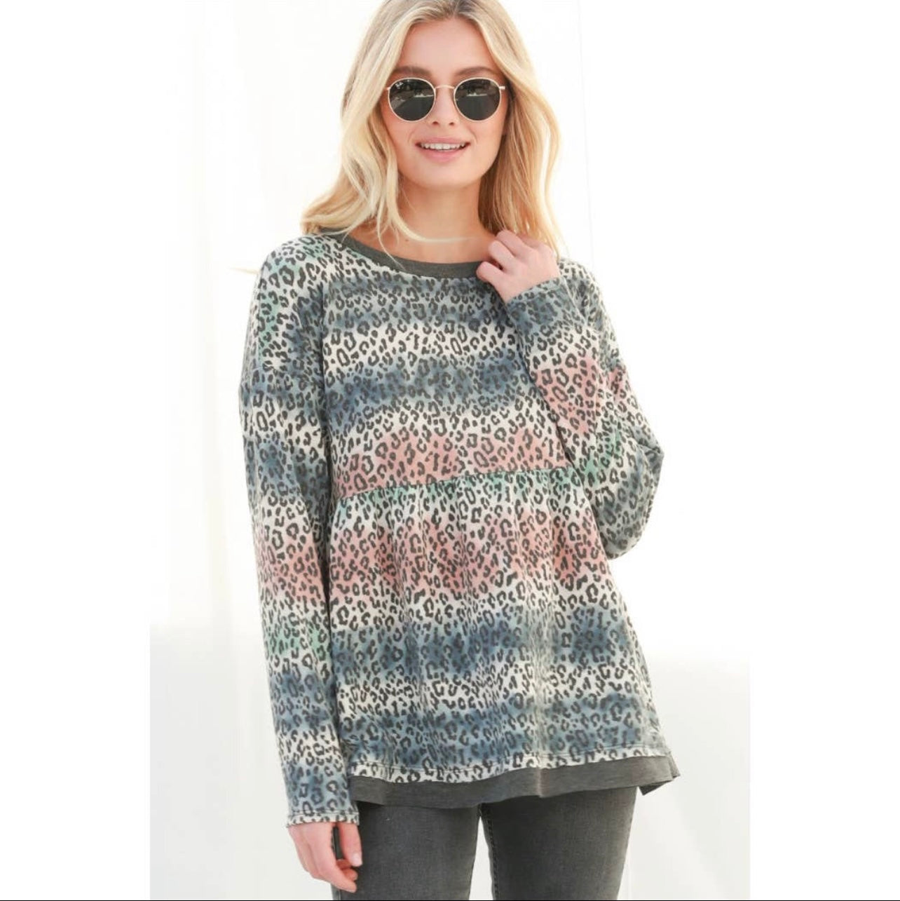 Rainbow Tie Dye Animal Flounce Top