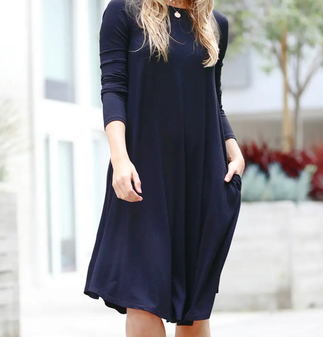 Side-pocket Dress- Navy