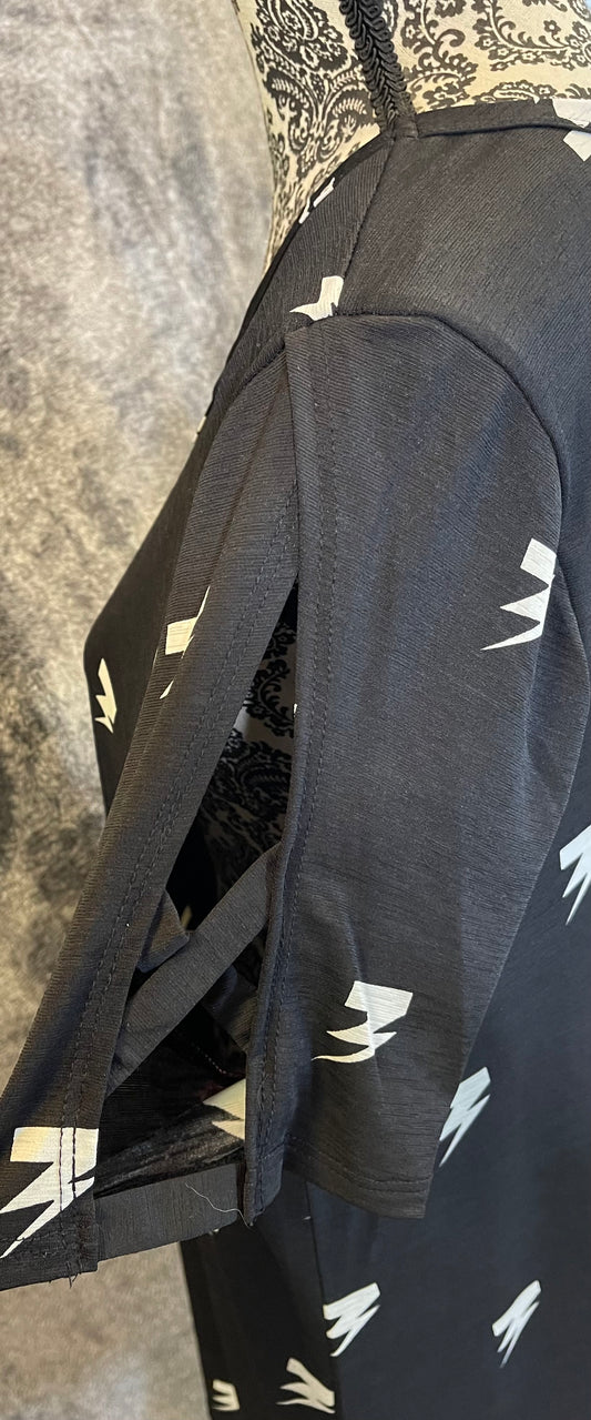 Black/Ivory cold shoulder shirt-HoneyMe