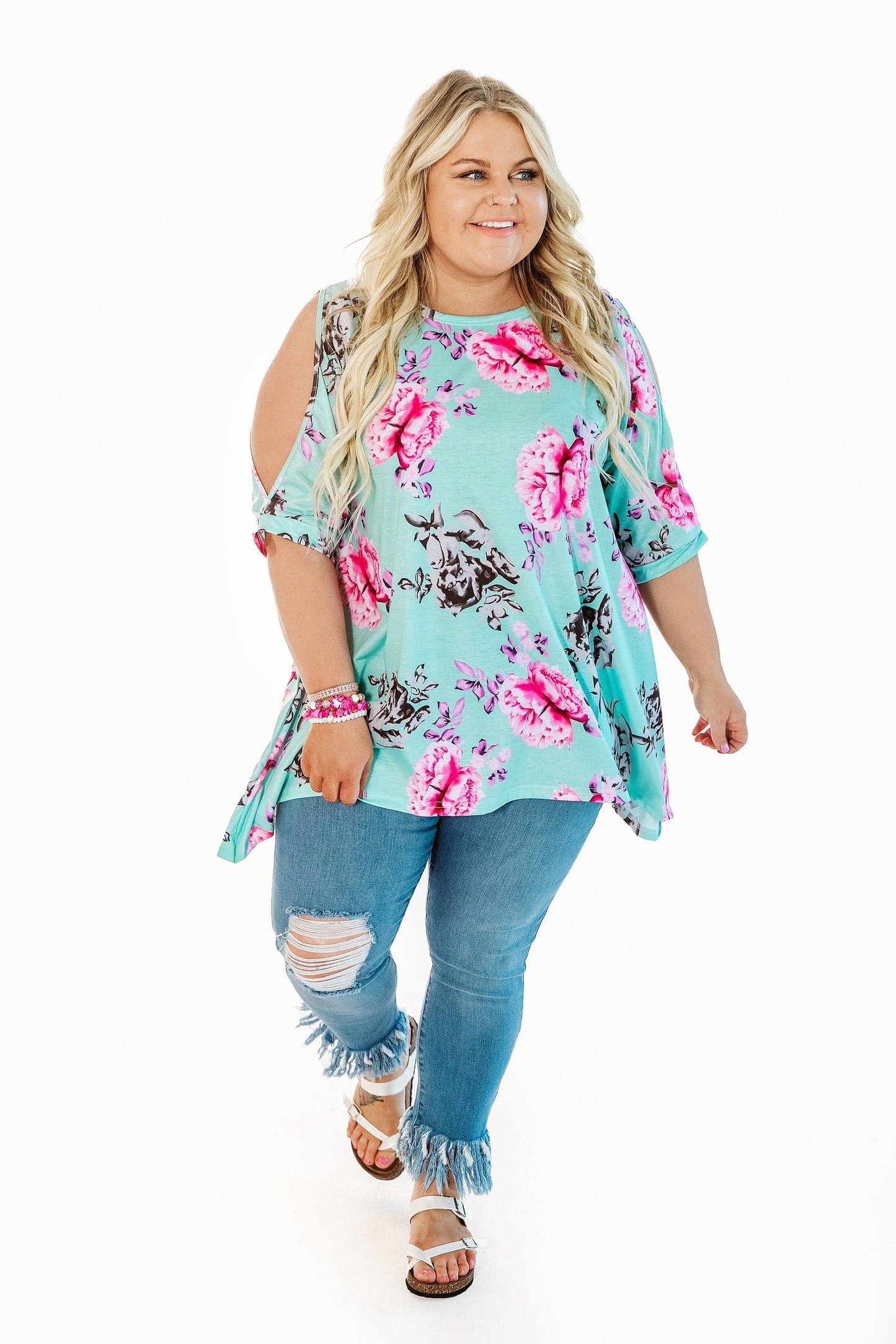 Mint floral dressed in delight cutout top- Glitzy Girlz