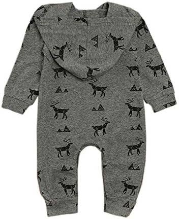 Grey Reindeer Hooded Baby Romper