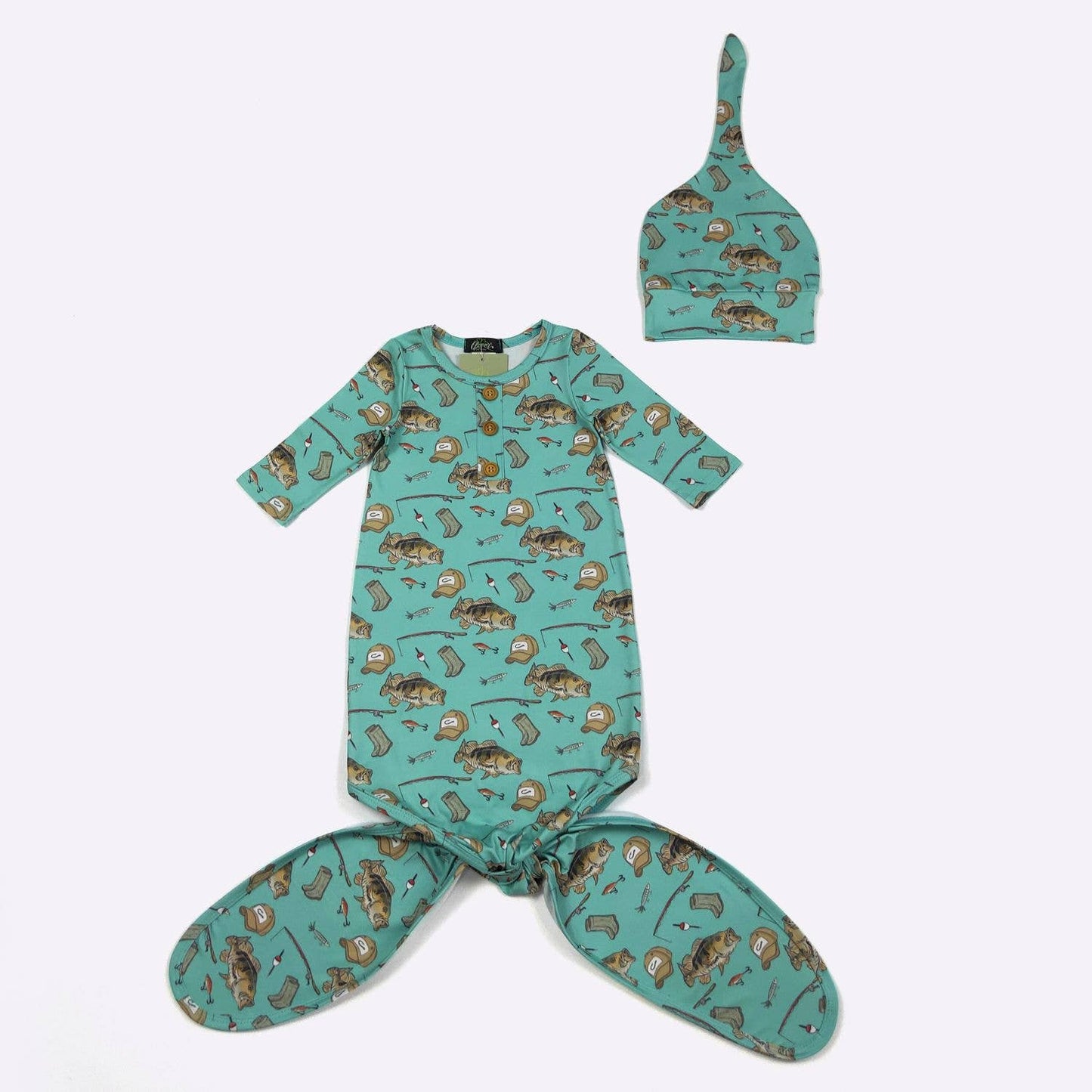 Teal Fishing Baby Knotted Gown