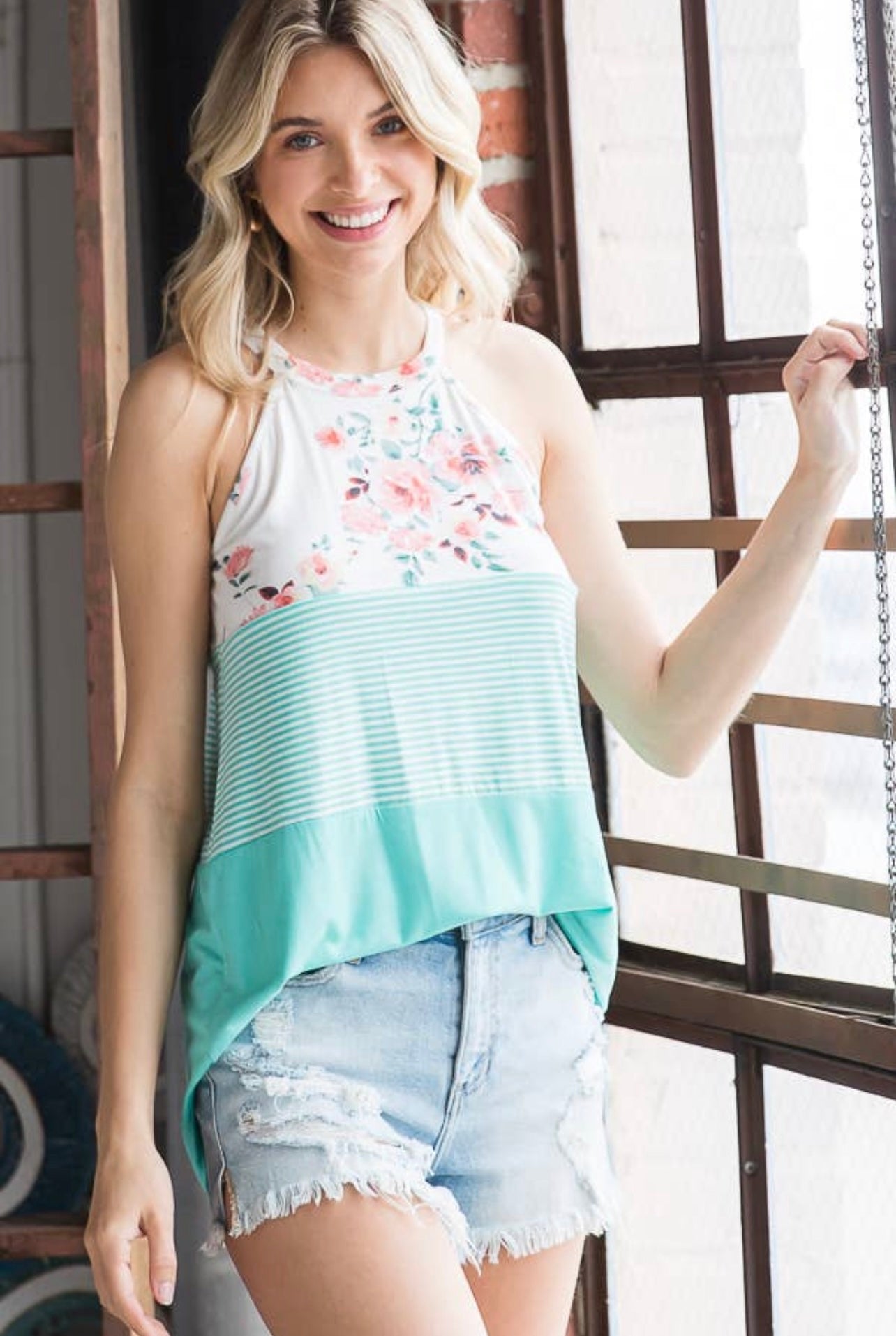 Mint color block tank