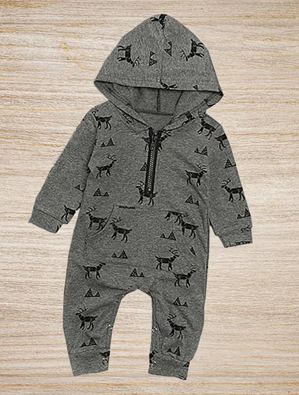 Grey Reindeer Hooded Baby Romper