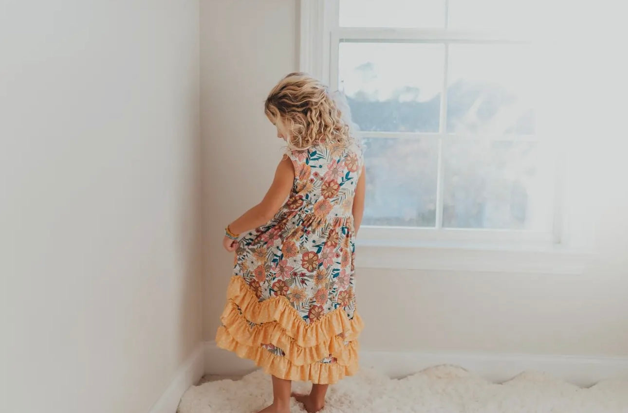 Vintage butter floral print twirl dress