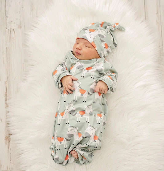 Infant Horse Baby Gown and Hat Set